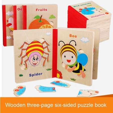 Set 6 puzzle din lemn de tip carte cu 4-6 piese mari Insecte [1]