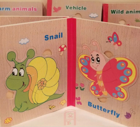 Set 6 puzzle din lemn de tip carte cu 4-6 piese mari Insecte [3]