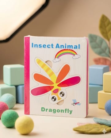 Puzzle - Set 6 puzzle din lemn de tip carte cu 4-6 piese mari Insecte