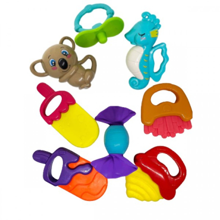 Jucării bebe - Set 8 jucarii dentitie si zornaitoare din plastic