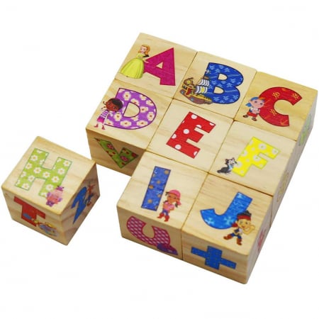 Set 9 cuburi din lemn cu litere, cifre, operaţii matematice şi personaje Disney [0]