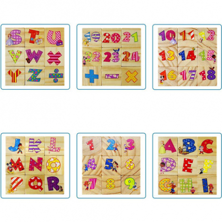 Set 9 cuburi din lemn cu litere, cifre, operaţii matematice şi personaje Disney [2]