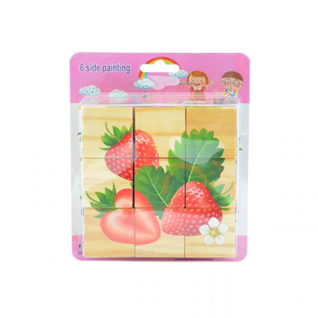 Jocuri Educative - Set 9 cuburi din lemn cu puzzle fructe