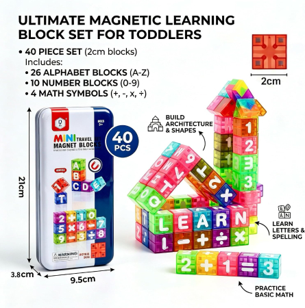 Set blocuri magnetice varianta MINI Travel litere, numere si operatii aritmetice de piese [1]