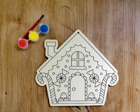DECORATIUNI - Set creativ din lemn cu acuarele- CASUTA DE TURTA DULCE