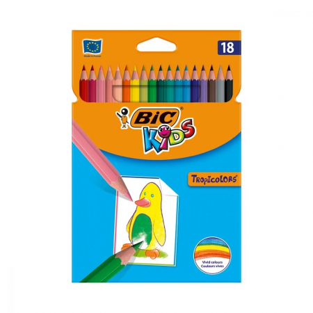 Obiecte de scris și desenat - Set creioane colorate Tropicolor BIC kids 18 culori