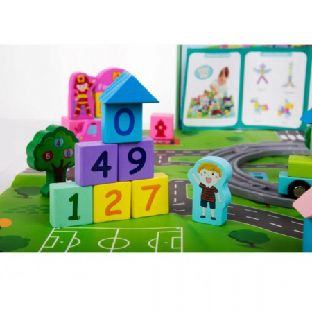 Set de constructie din lemn ORASELUL CU TRENURI - Train Railway City Blocks [1]