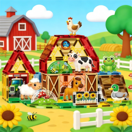Set de construit cu piese magnetice Ferma vesela STEM Magnetic Tiles 54 de piese [1]