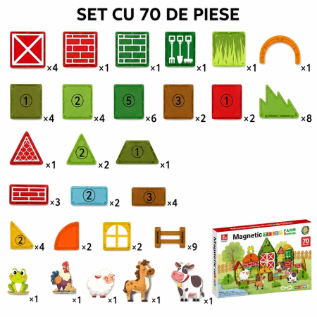 Set de construit cu piese magnetice Ferma vesela STEM Magnetic Tiles 70 de piese [4]