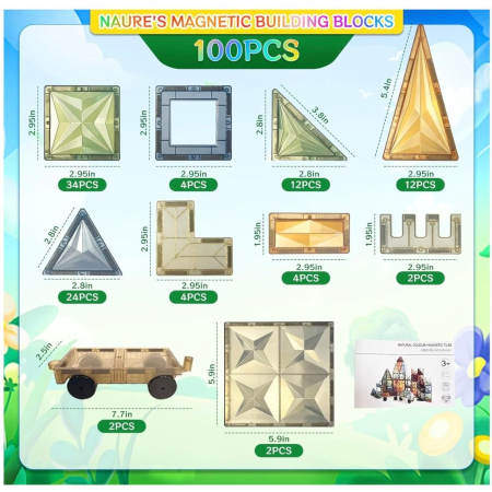 Set de construit cu piese magnetice Onshine Magnetic Tiles 100 de piese [10]