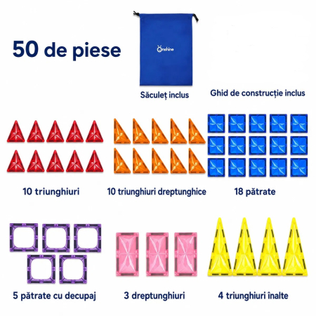 Set de construit cu piese magnetice Onshine Magnetic Tiles 50 de piese [4]