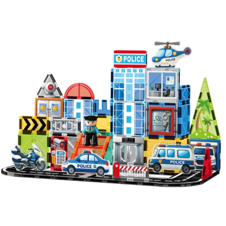 Set de construit cu piese magnetice Statie de Politie STEM Magnetic Tiles 53 de piese [3]