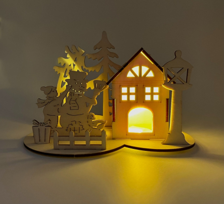 Set de construit macheta din lemn casuta lui Mos Craciun cu lumina led [1]