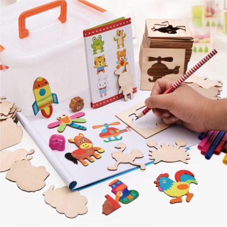Set de creativitate cu sabloane din lemn si carioci Fun grafitti coloring board [4]