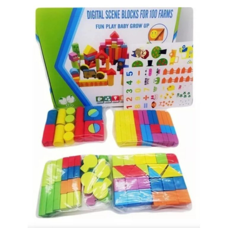 Set de cuburi din lemn pentru construit 100 de piese FERMA Digital scene blocks [2]