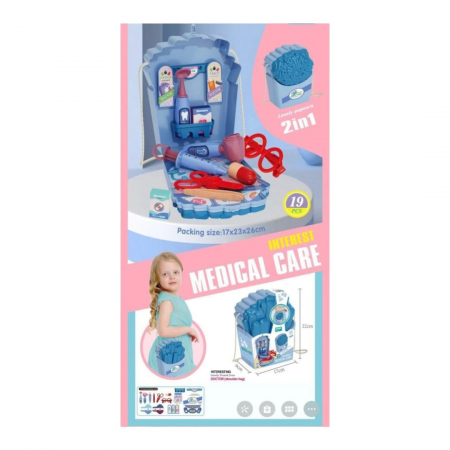 Jucării de rol - Set de joaca gentuta albastra cu 19 accesorii trusa de doctor