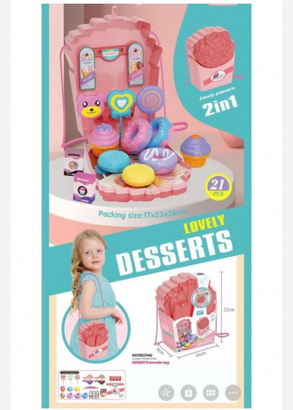 Jucării de rol - Set de joaca gentuta roz cu 21 de accesorii Deserturi