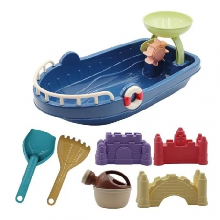 Articole pentru plajă - Set Jucarii De Nisip Cu Barcuta Si Accesorii, 8 Piese