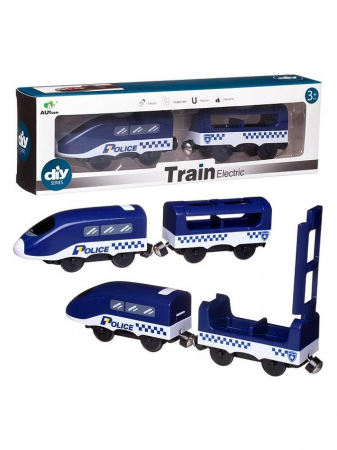 Jucării interactive - Set locomotiva electrica si vagon cu prindere magnetica Tren politie