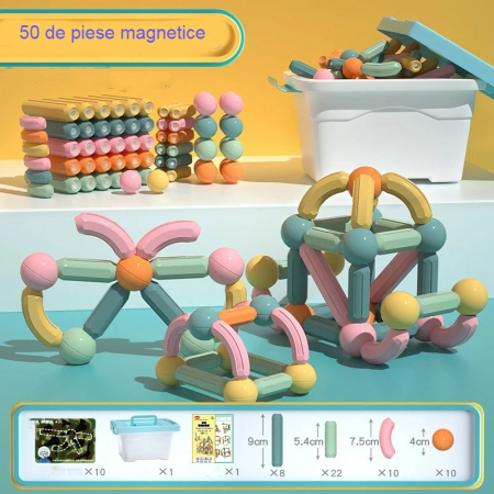 Jucării - Set magnetic de construit Magnetic Building Sticks Blocks 61 de piese