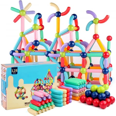 PROMOŢII - Set magnetic de construit MAGNETIC STICKS 128 de piese STEM