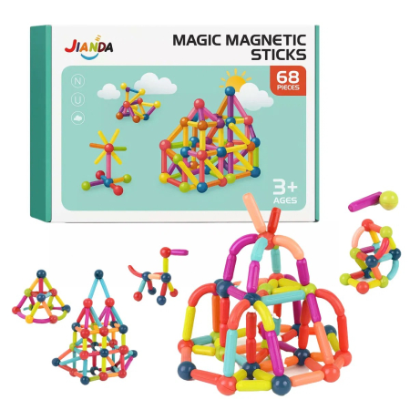 Jucării creative - Set magnetic de construit MAGNETIC STICKS 68 piese STEM