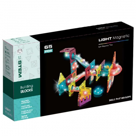 Seturi de construit - Set magnetic traseu cu bile luminat LED 65 de piese