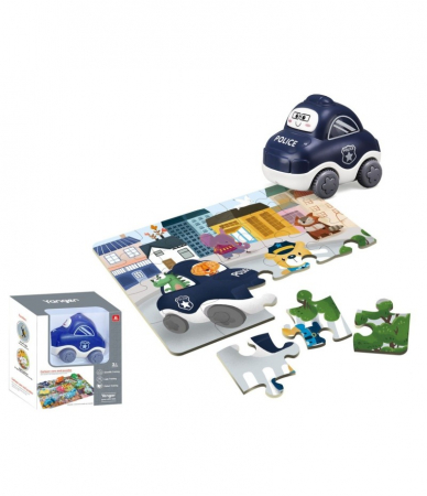 Jucării de rol - Set miniorasel Masina de politie plus puzzle 20 de piese