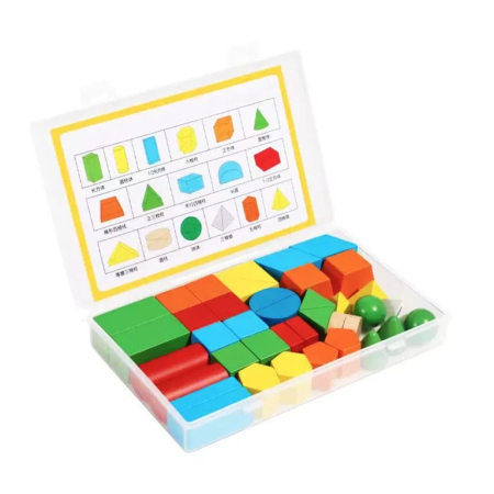 Jucării copii 5-6 ani - Set piese din lemn 38 de corpuri geometrice