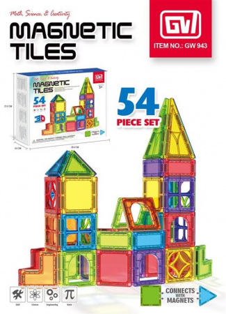 Jucării creative - Set piese magnetice de construit din abs forme geometrice Magnetic Tiles 3D 54 de piese