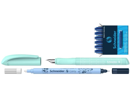 Set stilou cu penita, corector si 6 rezerve de cerneala Schneider Easy Set verde [1]