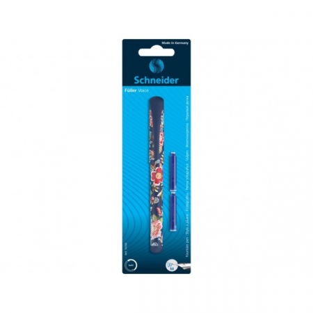 Obiecte de scris și desenat - Set stilou cu penita si 2 rezerve Schneider Voice albastru inchis cu imprimeu floral