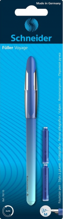 Obiecte de scris și desenat - Stilou cu penita si 2 rezerve cerneala Schneider Fuller Voyage albastru