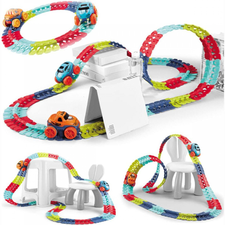 Traseu de masinute flexibil multicolor si masinuta cu caroserii interschimbabile 184 de piese [8]