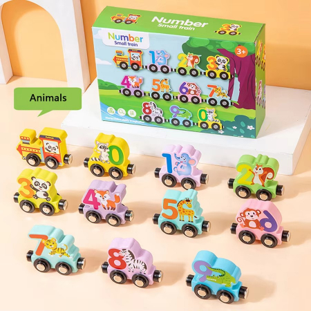 IDEI DE CADOURI - Trenulet din lemn cu prinderi magnetice 11 piese