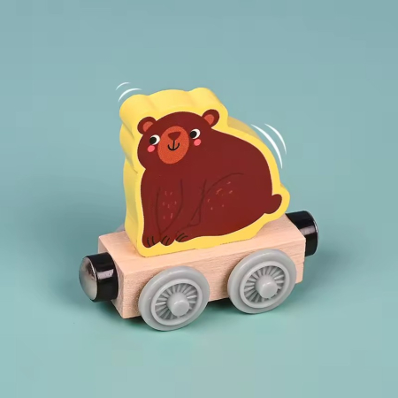 Trenulet din lemn cu prinderi magnetice 11 piese animale salbatice Little Train [3]