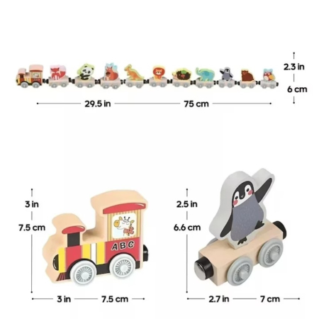 Trenulet din lemn cu prinderi magnetice 11 piese animale salbatice Little Train [5]