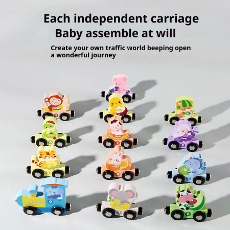 Trenulet din lemn cu prinderi magnetice 13 piese animale si fructe [2]