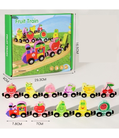 Trenulet din lemn cu prinderi magnetice, Model fructe, 10 vagoane [2]