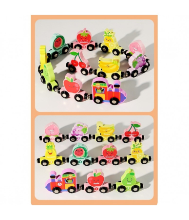 Trenulet din lemn cu prinderi magnetice, Model fructe, 10 vagoane [1]