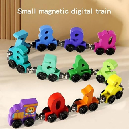 Trenulet din lemn cu prinderi magnetice, Model numere, 11 vagoane [2]