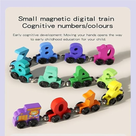 Trenulet din lemn cu prinderi magnetice, Model numere, 11 vagoane [3]