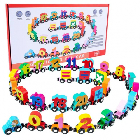 Jocuri Didactice - Trenulet din lemn cu prinderi magnetice numere Magnetic Digital Car