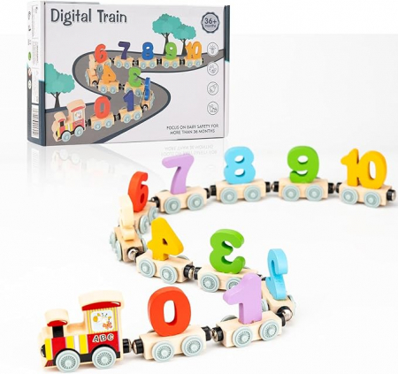 Jucării de rol - Trenuleţ din lemn cu vagoane numerotate de la 0 la 10 Digital Train