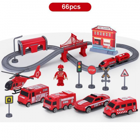 Trenulet electric cu sine si accesorii 66 de piese pompieri DIY Track fire rescue train [2]