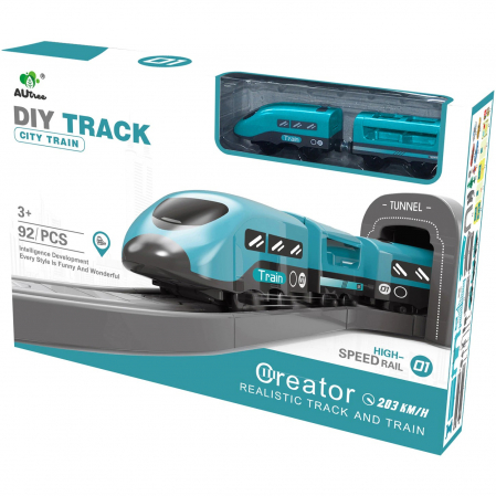 PROMOŢII - Trenulet electric cu sine si accesorii 92 de piese DIY Track city train