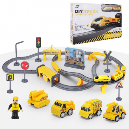 Jucării interactive - Trenulet electric cu sine si accesorii 92 de piese DIY Track Engineering train