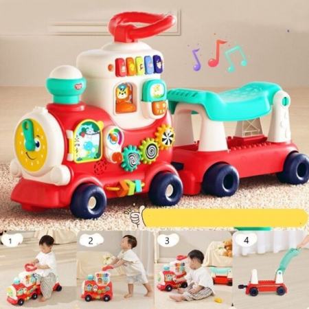 Jucării interactive - Trenulet interactiv 4 in 1 Hola Toys Push Walker & Ride-on Learning Train