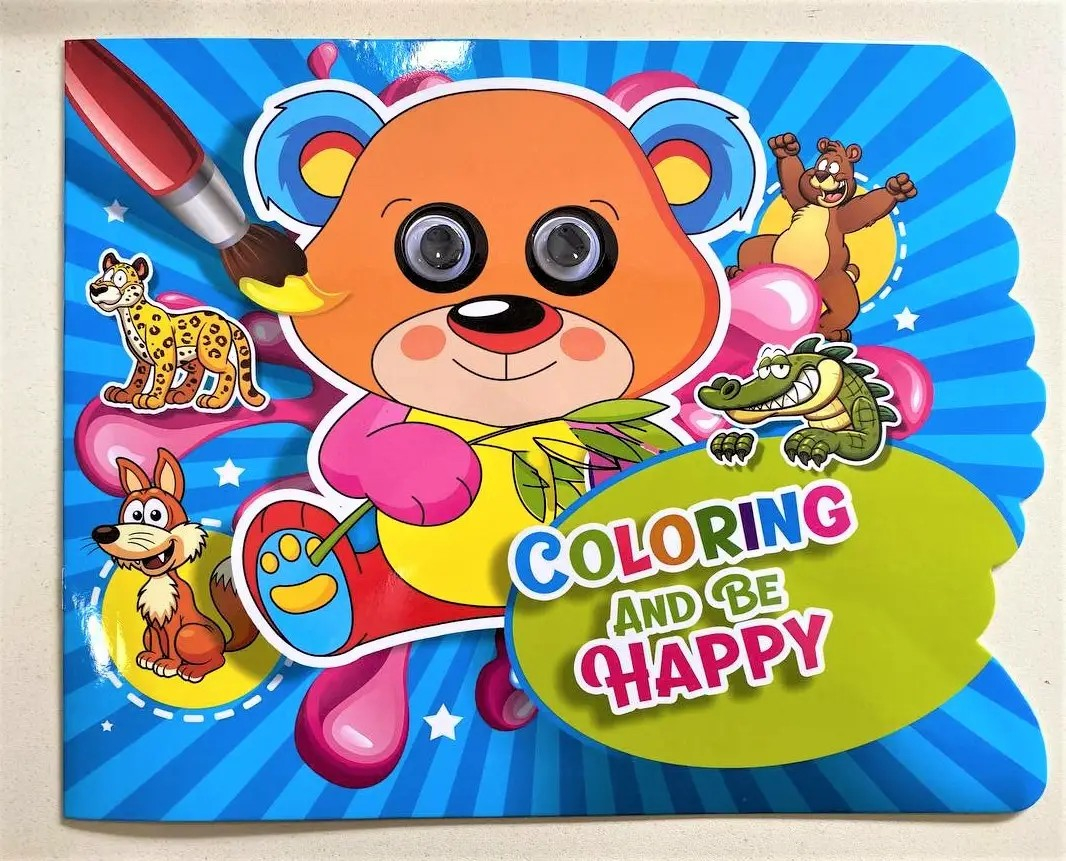 Carte de colorat si set de 6 minicreioane cerate animale salbatice cu ochisor