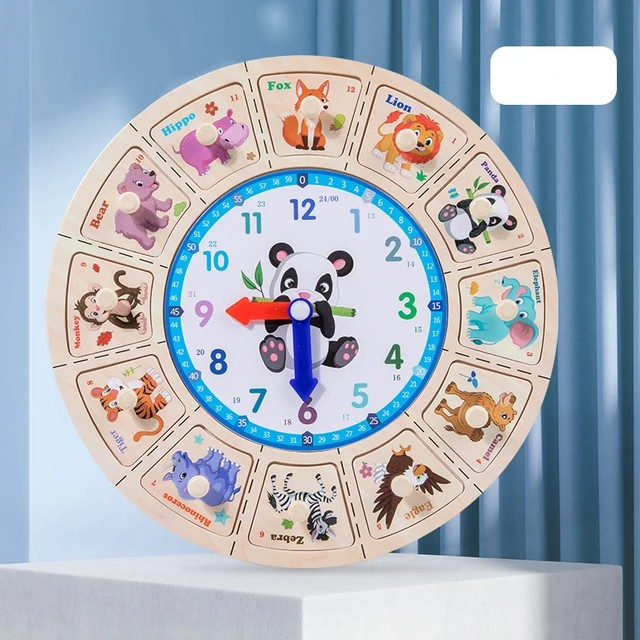 Ceas din lemn de tip puzzle cu butoni diverse modele Animale